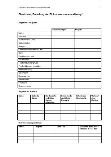 Einkommensteuer Checkliste