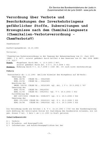 Chemikalien-Verbotsverordnung (ChemVerbotsV) - wartungslog.com