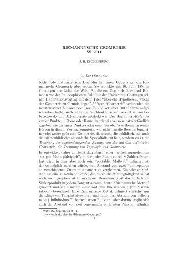 Riemannsche Geometrie SS 2011 - am Institut für Mathematik der ...