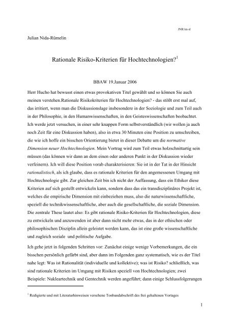 PDF-Datei, 70 KByte - Fakultät für Philosophie, Wissenschaftstheorie