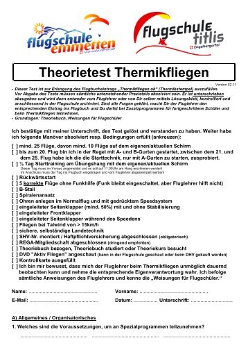 Thermiktheorietest (deutsch) - Flugschule - Emmetten