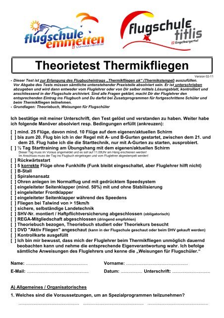Thermiktheorietest (deutsch) - Flugschule - Emmetten