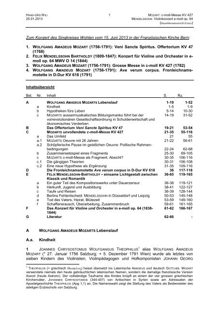 Werkbeschreibung - Singkreis Wohlen