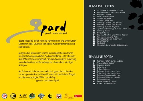gpard Team-Kollektion - Swiss Sportsystem