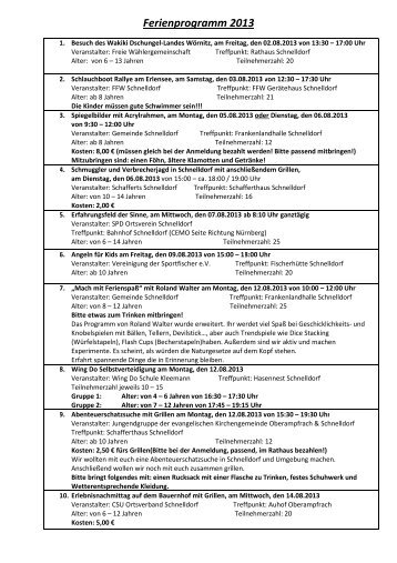 Ferienprogramm 2013 - Schnelldorf