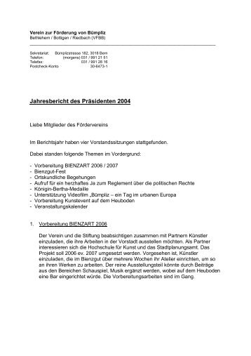 Jahresbericht des Präsidenten 2004 - Verein zur Förderung von ...