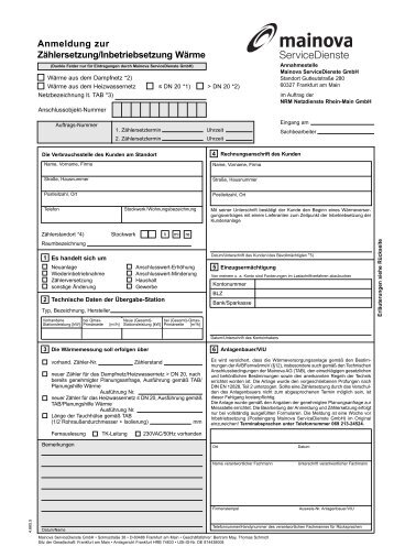 Anmeldung zur Zählersetzung / Inbetriebsetzung Wärme im PDF ...