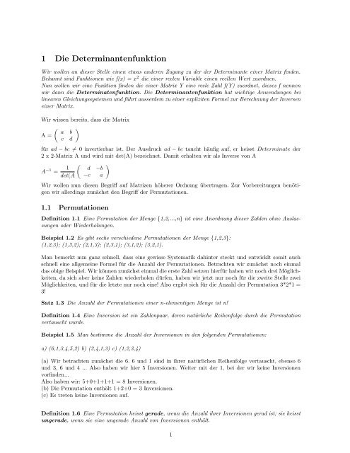 1 Die Determinantenfunktion - Mathematik.net