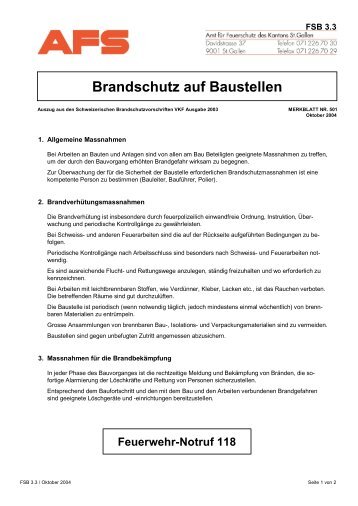 FSB 3.3 - Merkblatt 501 (Brandschutz auf Baustellen)