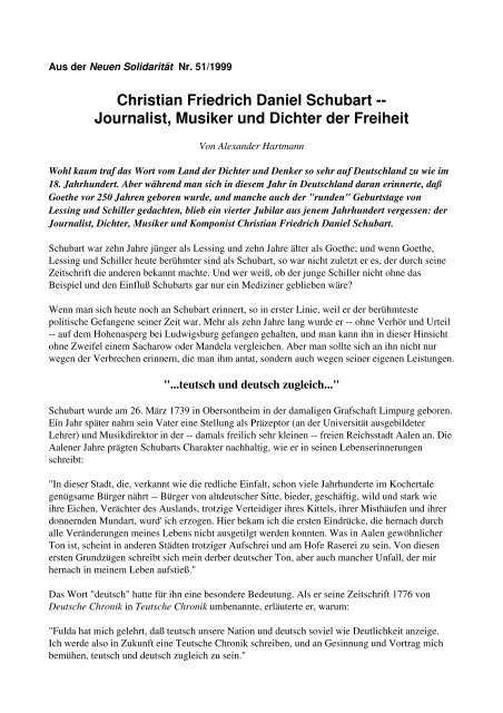 Christian Friedrich Daniel Schubart -- Journalist, Musiker und ...