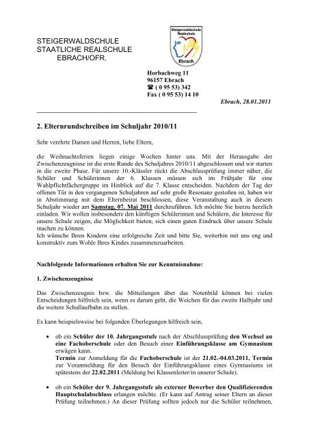 2. Elternbrief 2010-11 - Steigerwaldschule Ebrach