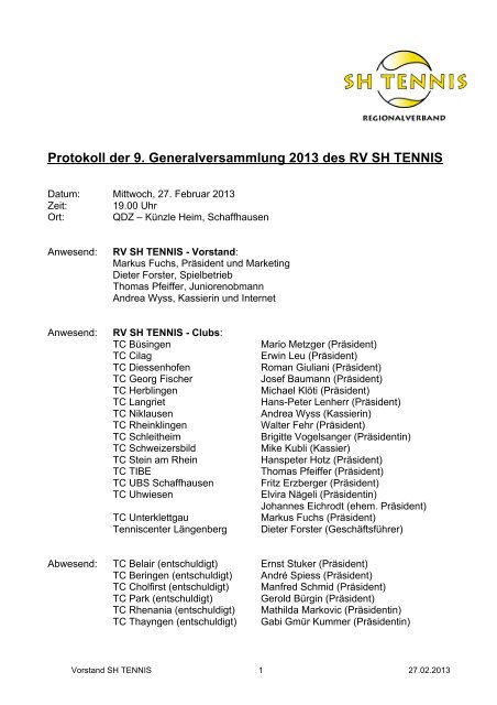 GV Protokoll 2013 (PDF) - Tennis-Vereinigung Schaffhausen