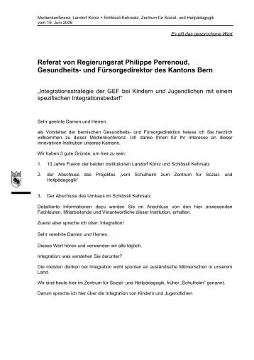 Referat von Regierungsrat Philippe Perrenoud ... - Kanton Bern