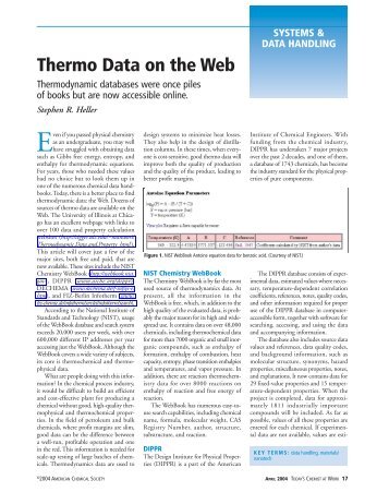 Thermo Data on the Web - American Chemical Society Publications