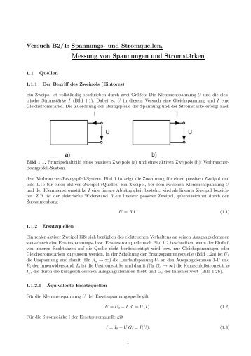 Versuch B2/1: Spannungs- und Stromquellen, Messung von ...
