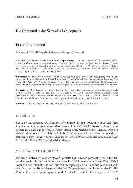 Die Choreutidae der Schweiz (Lepidoptera) - Entomo Helvetica