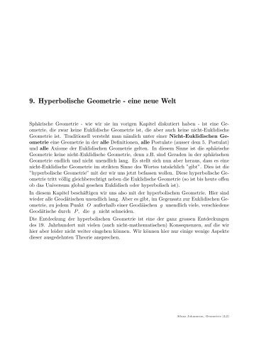 9. Hyperbolische Geometrie - eine neue Welt