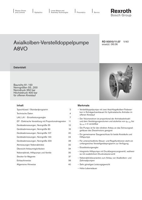 Axialkolben-Verstelldoppelpumpe A8VO - Group VH A/S