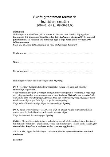 Skriftlig tentamen termin 11 Individ och samhälle 2009-01-09 kl ...