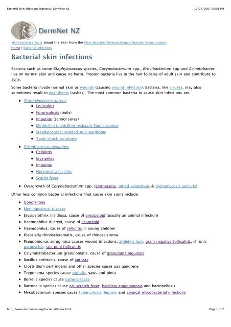 Bacterial skin infections (bacteria). DermNet NZ