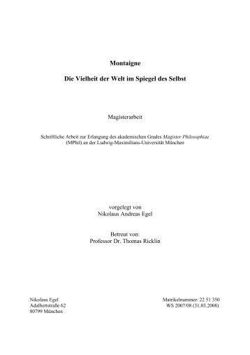 Montaigne Die Vielheit der Welt im Spiegel des Selbst - Seminar für ...