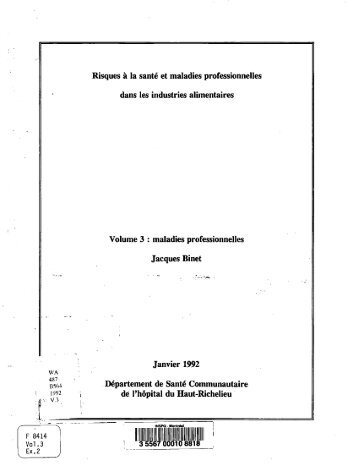 Risques à la santé et maladies professionnelles dans les industries ...