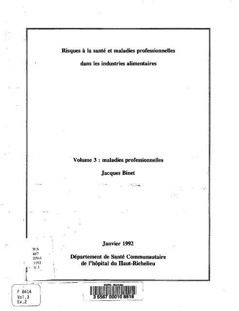 Risques à la santé et maladies professionnelles dans les industries ...