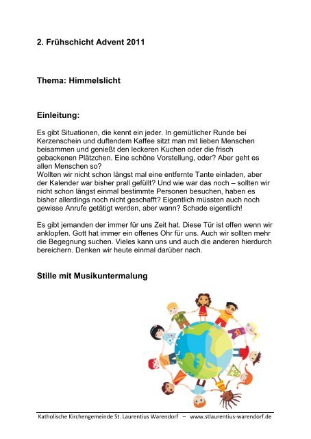 2. Frühschicht Advent 2011 Thema: Himmelslicht Einleitung - Kath ...