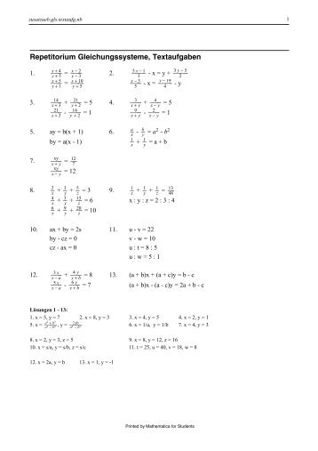 Repetitorium Gleichungssysteme, Textaufgaben, pdf - Mathpoint.ch