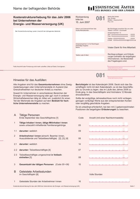 Erhebungsbogen - Forschungsdatenzentren der Statistischen Ämter ...