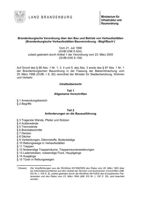 Brandenburgische Verkaufsstätten-Bauverordnung - Ministerium für ...