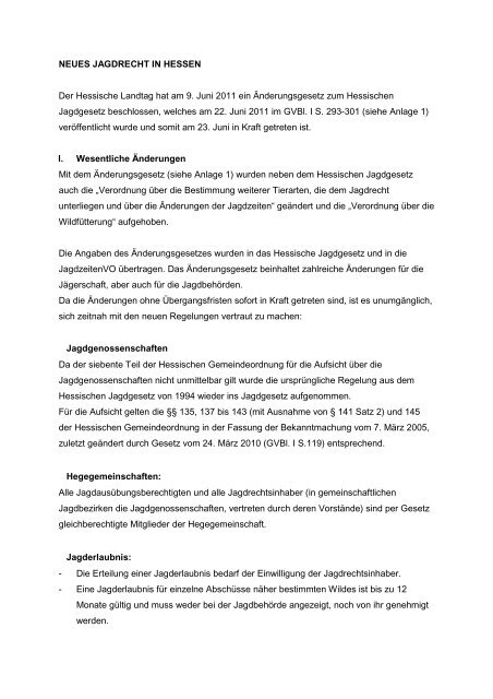 Änderung des Hessischen Jagdgesetzes 2011