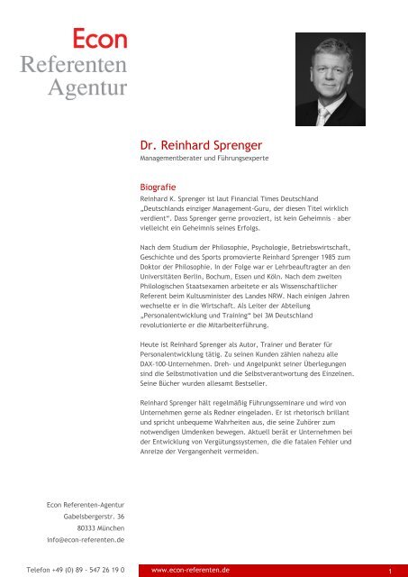 Dr. Reinhard Sprenger - Econ Referenten-Agentur