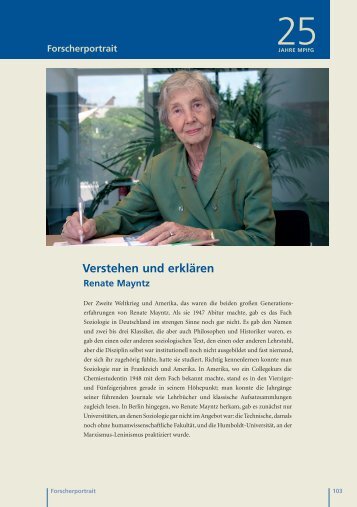 Forscherportrait: Verstehen und erklären – Renate Mayntz - MPIfG