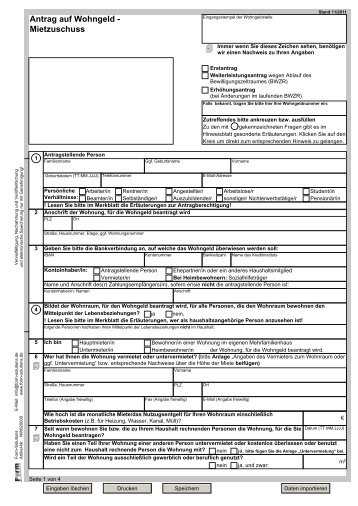 Antrag auf Wohngeld - Mietzuschuss 4 4 4