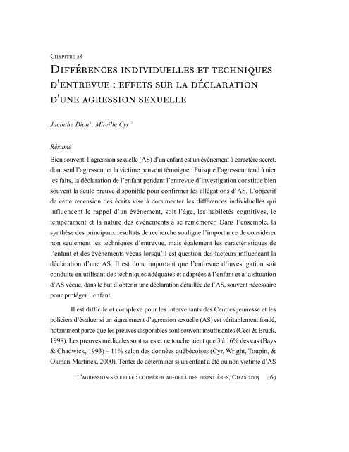 Différences individuelles et techniques d'entrevue : effets ... - CIFAS