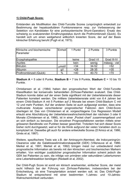 Child und andere Scores Die Scores in der Hepatologie bezwecken ...