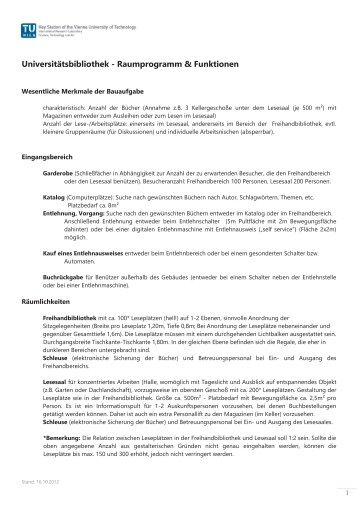 Universitätsbibliothek - Raumprogramm & Funktionen