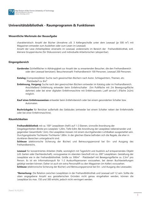 Universitätsbibliothek - Raumprogramm & Funktionen