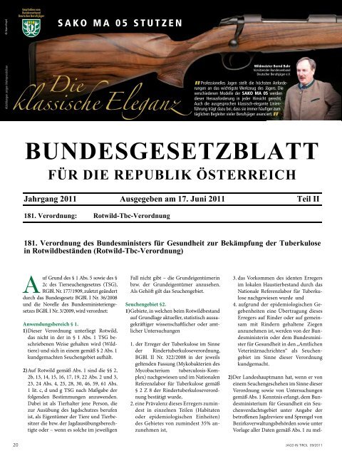 Zeitschrift des Tiroler Jägerverbandes September 2011 • Jahrgang 63