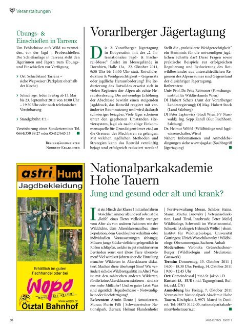 Zeitschrift des Tiroler Jägerverbandes September 2011 • Jahrgang 63