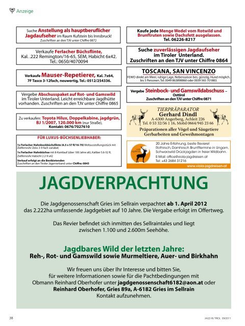 Zeitschrift des Tiroler Jägerverbandes September 2011 • Jahrgang 63