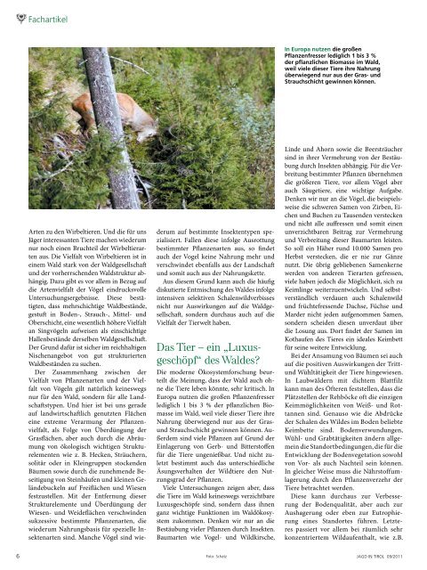 Zeitschrift des Tiroler Jägerverbandes September 2011 • Jahrgang 63