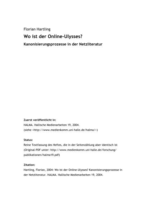 Wo ist der Online-Ulysses? - Netzliteratur.net