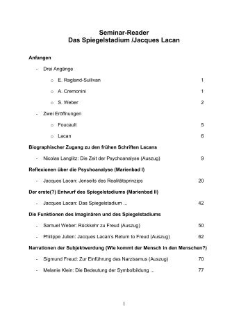 Seminar-Reader Das Spiegelstadium /Jacques Lacan