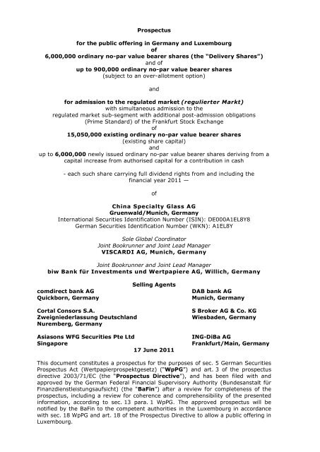 Download Securities Prospectus China Specialty Glass Ag
