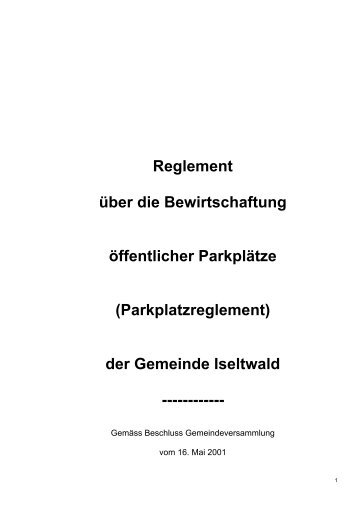Parkplatzreglement - Gemeinde Iseltwald
