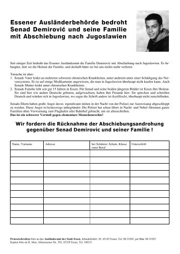 Formular Unterschriftensammlung als PDF-Datei - Essen steht AUF