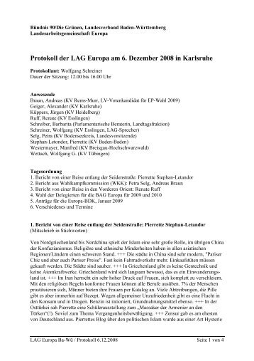 Protokoll der LAG Europa am 6. Dezember 2008 in Karlsruhe