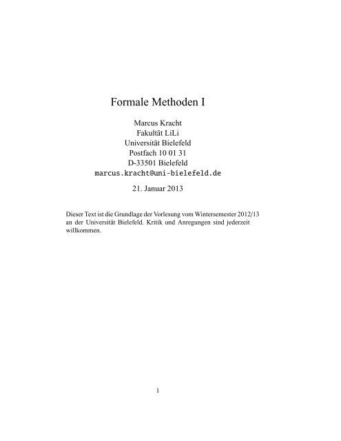 Formale Methoden I - Universität Bielefeld